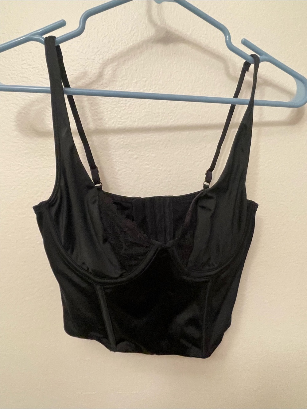Abercrombie & Fitch Black Satin with Lace Longline Bustier Size S